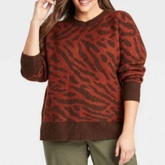 Ava & Viv Brown Tiger Stripe Animal Print Sweater 2X - Picture 1 of 6